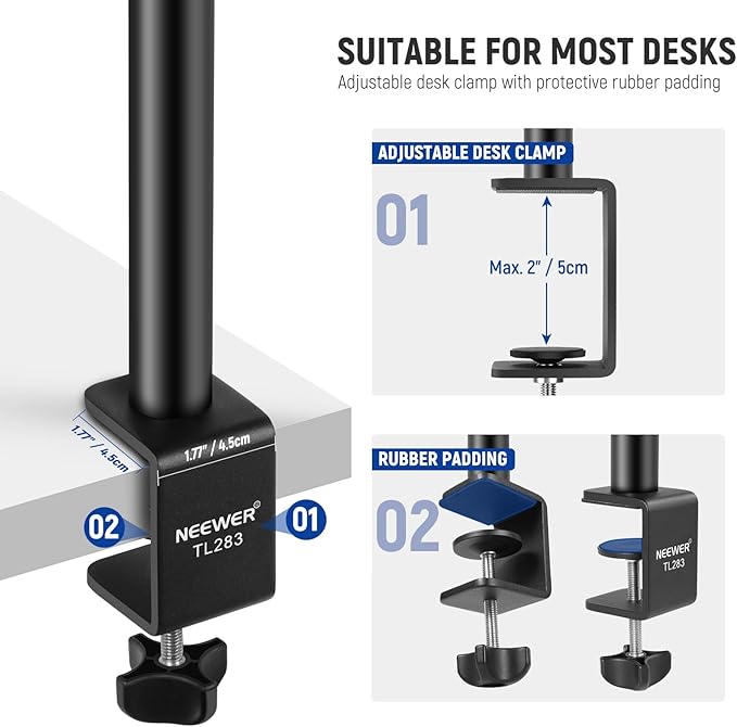 NEEWER Camera Desk Mount with Phone Holder & 360° Ball Head, Desktop Stand - Image 5