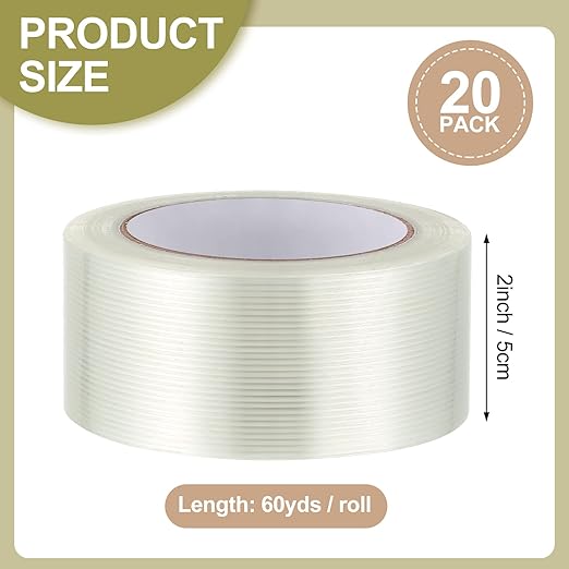 Treela 20 Rolls Strapping Tape 2 Inch X 60 Yards 5.5 Mil Fiberglass Filament - Image 2