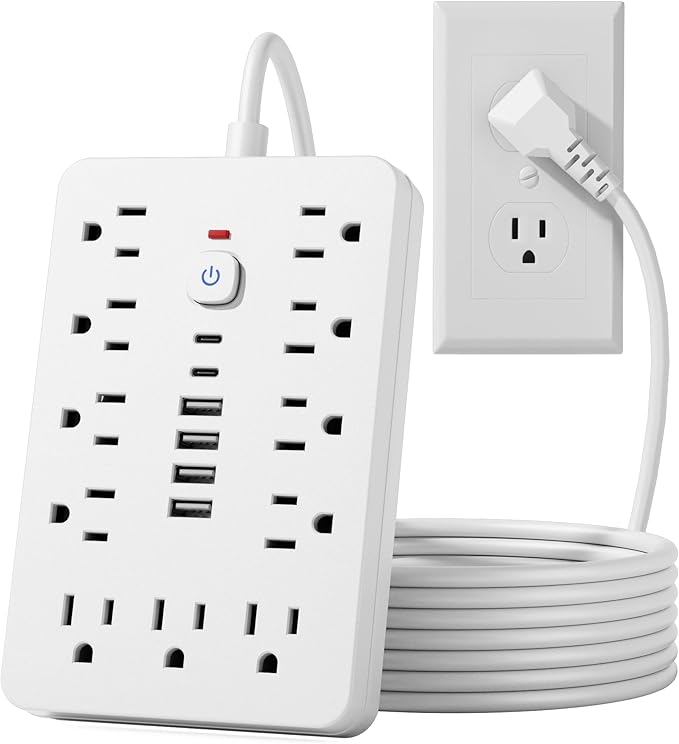 JouleLoom 15 FT Flat Plug Surge Protector Power Strip, 11 Multiple AC Outlets by JouleLoom