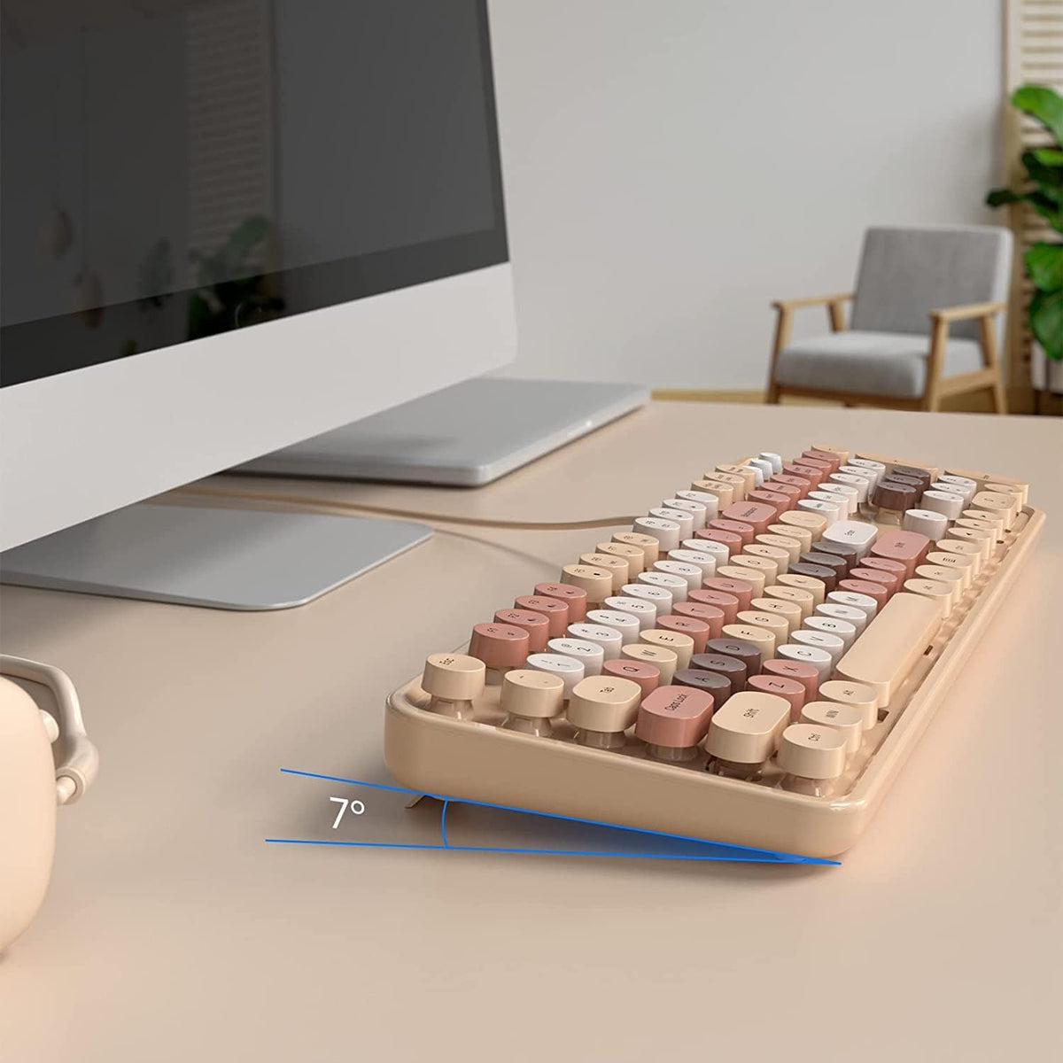 KNOWSQT Wired Computer Keyboard - Milk Tea Colorful Retro Full Size Round Key...