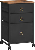HOOBRO 3-Drawer Mobile File Cabinet, Vertical Filing Cabinet, Under Desk Storage Drawers for Home Office, Rolling Printer Stand, A4/Letter-Sized, Nonwovens Drawer, Rustic Brown and Black BFK30WJ01