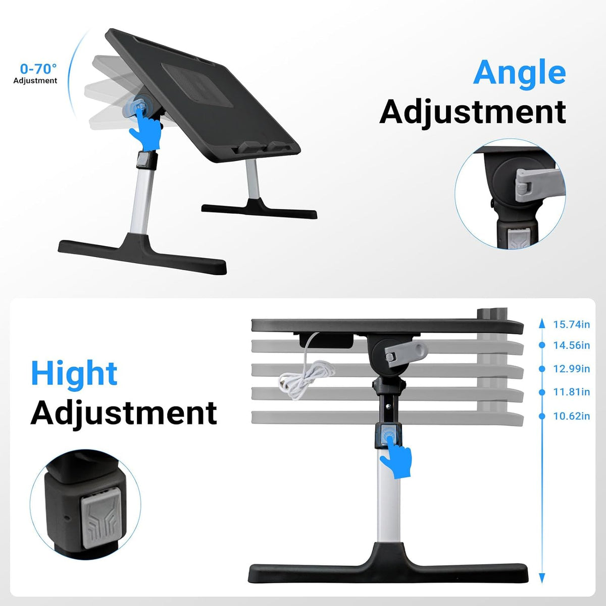 iXTRA Adjustable Laptop Lap Desk with Cooling Fan USB Light for Adults 60x40c...