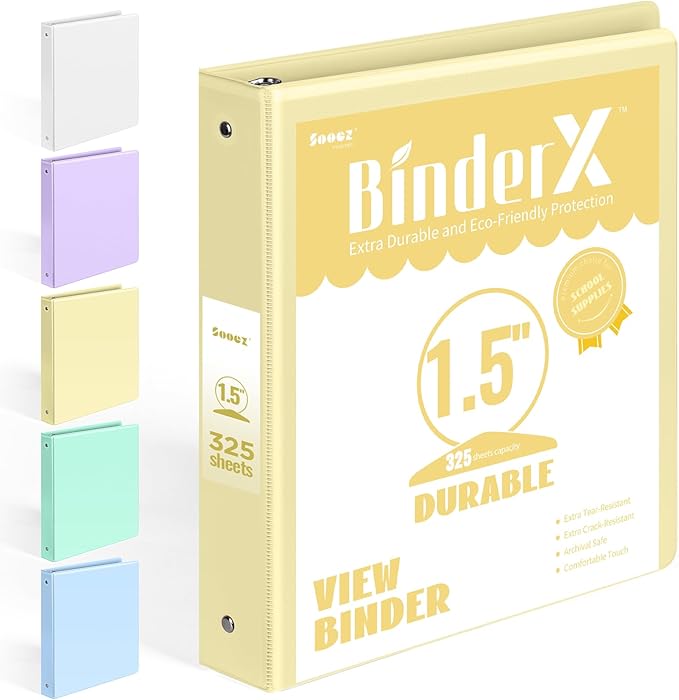 BinderX Extra Durable 1.5 Ring Binder, Round Ring 1.5 Inch Binders, Fits 325 by Sooez