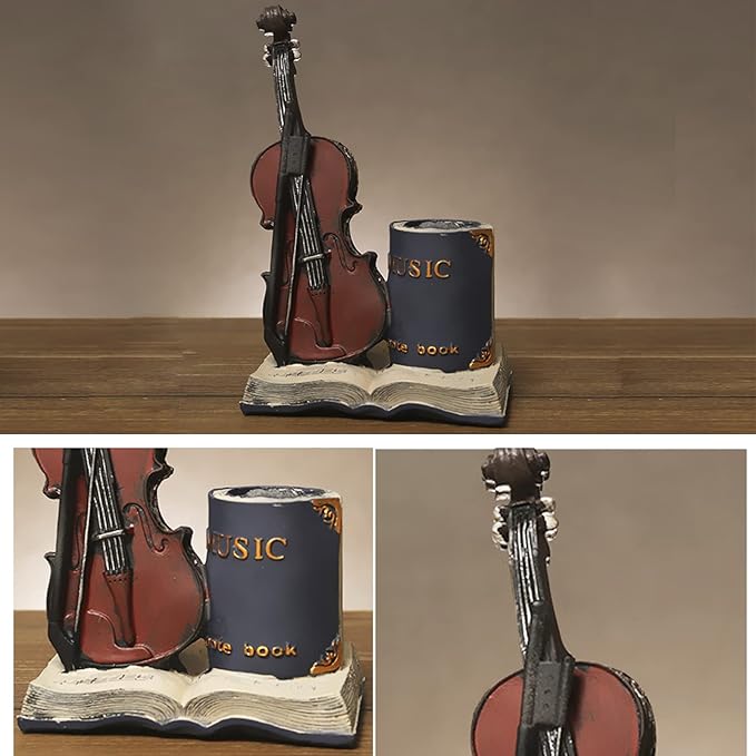 Jaugufiy Resin Violin Sculpture Pen Holder Pencil Holder Pen Organizer Cosmetic - Image 5
