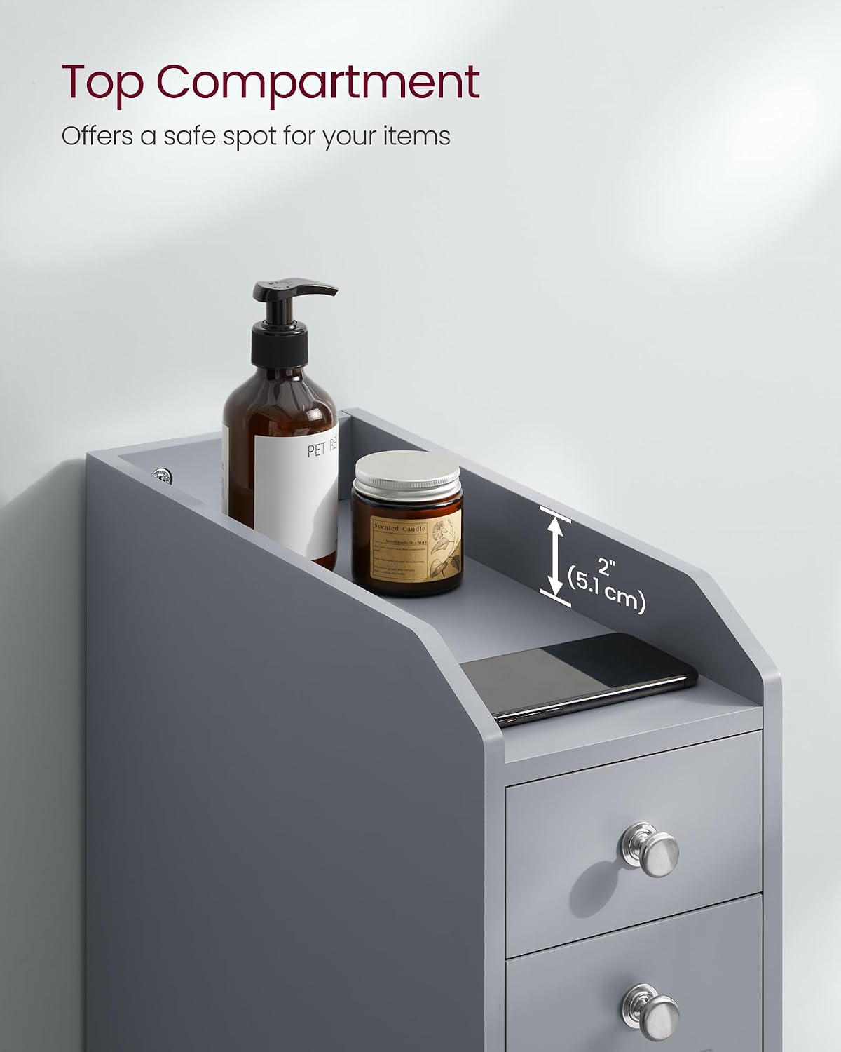 VASAGLE Small Bathroom Storage Cabinet, with Slide Out Drawers，Dove Gray
