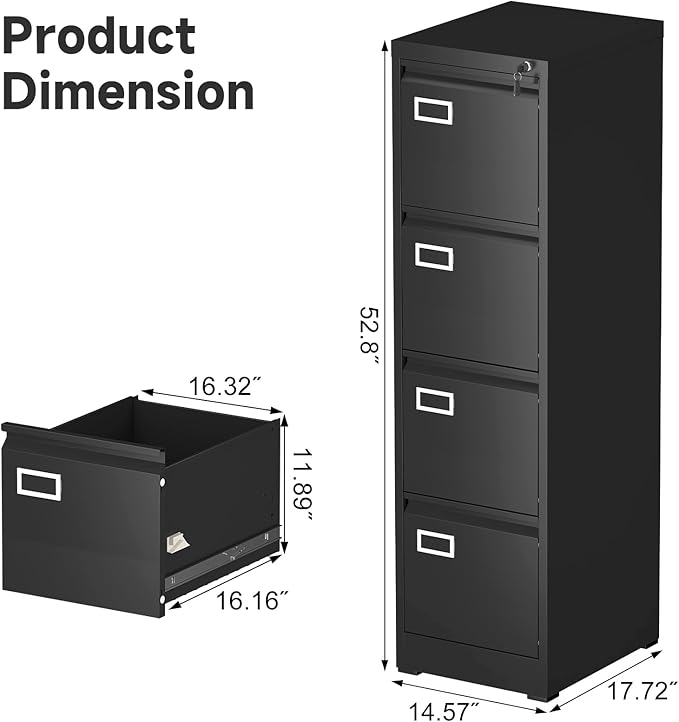 4 Drawer File Cabinet with Lock, High-Capacity Vertical Metal Filing Cabinet - Image 3