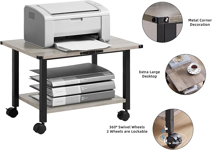 Lerliuo Under Desk Printer Stand, 2-Tier Industrial Mobile Printer Table - Image 6