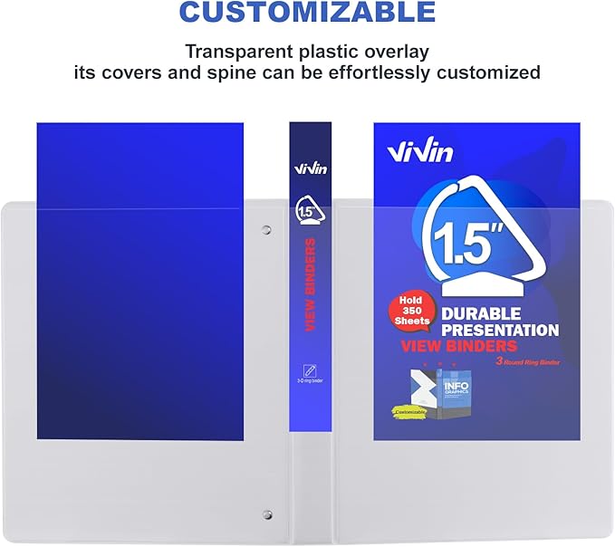 3 Ring Binder 1-1/2 Inch, ViVin Sturdy 1.5"-Slant D Ring Binder - Image 3