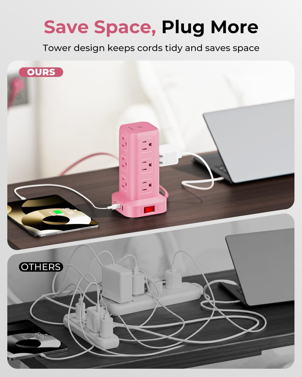 Power Strip with 12 Outlets 4 USB (1 USB C), 6.5Feet Extension Cord with Mult...