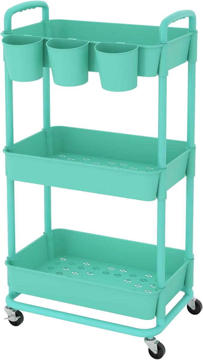 JIUYOTREE 3-Tier Plastic Rolling Storage Cart Utility Cart - Image 8