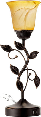touch control leaf vintage table lamp with 3-way, front angle view