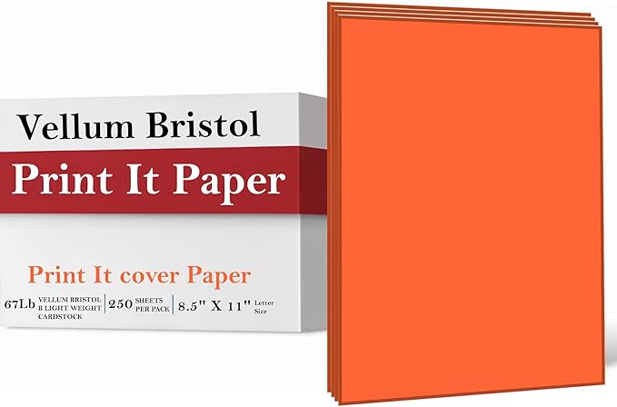 Print It - Vellum Bristol Colored Cardstock Cover Paper, 67 Lb, 8.5" X 11” by Unknown
