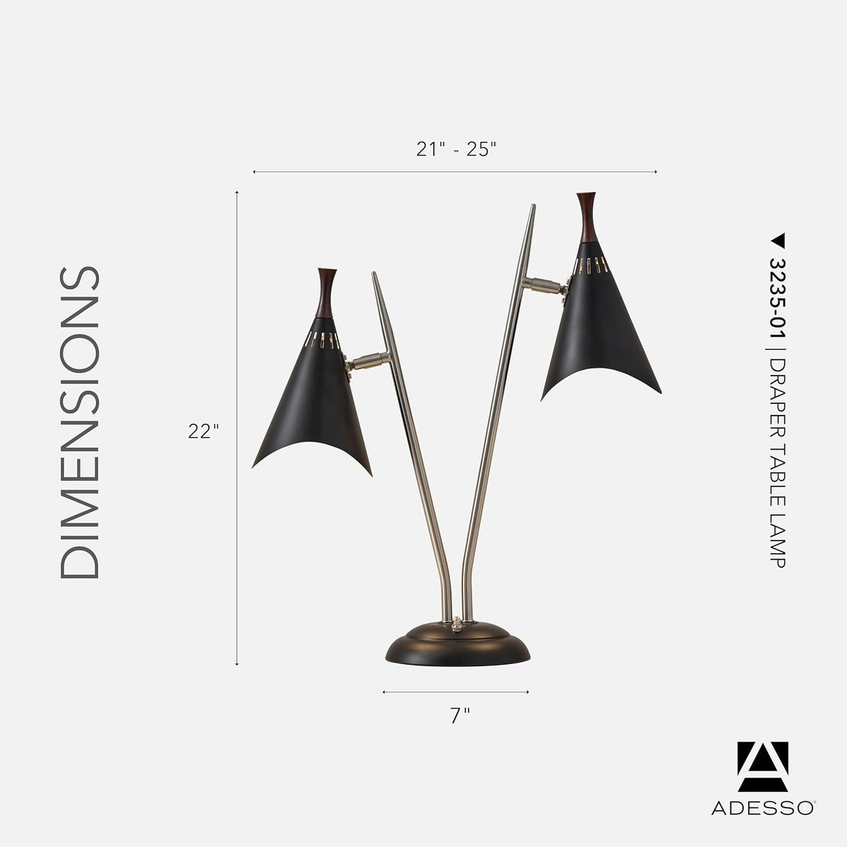 Adesso 2-Light Desk Lamp, Brushed Steel & Black, Adjustable Arms, 22”