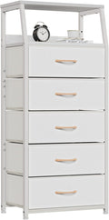 Furnulem White Dresser with 5 Drawers, Vertical Storage Tower Fabric Dresser by Furnulem