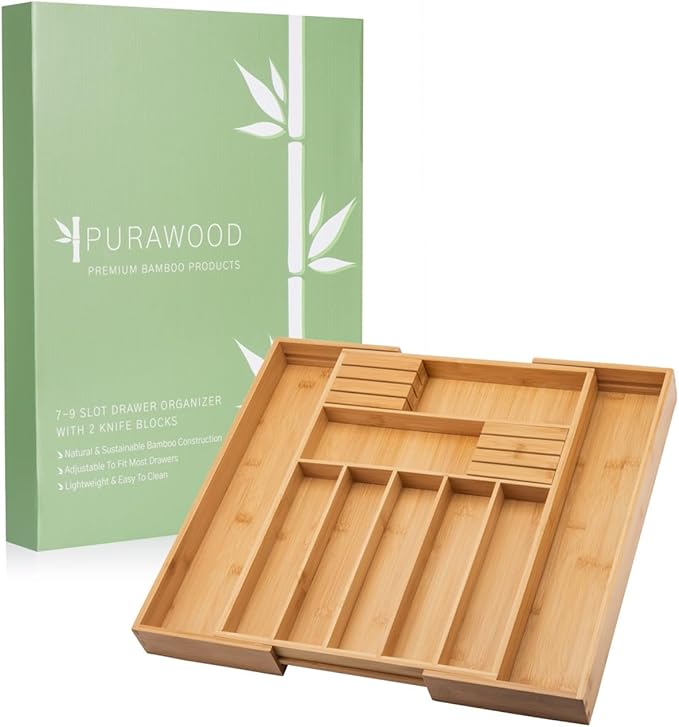 Bamboo Drawer Organizer with Knife Blocks - Image 2