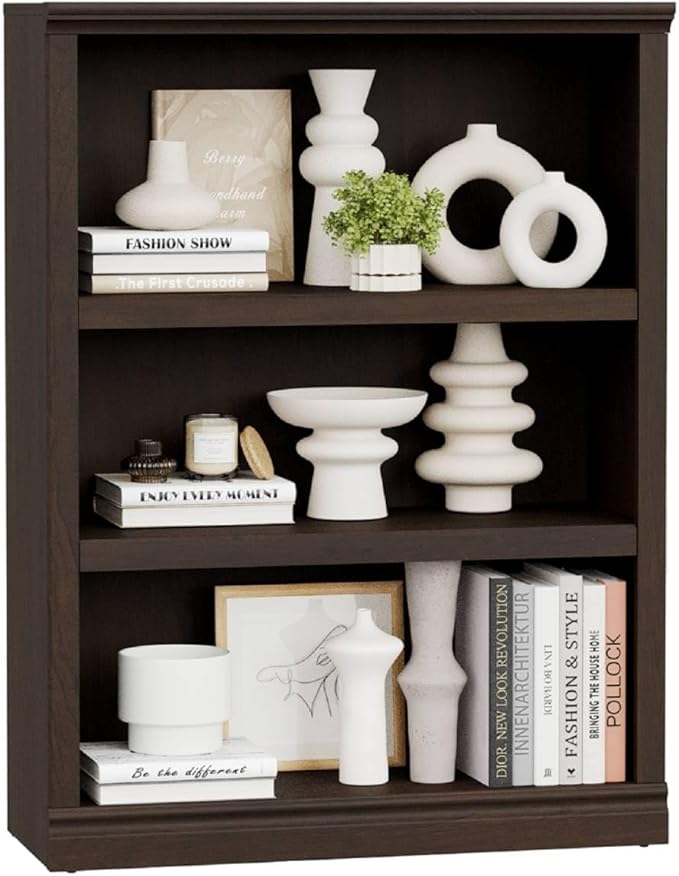 blini 3-Shelf Bookcase Wooden Bookshelves Dark Cherry 33in Wide Floor Standing by blini