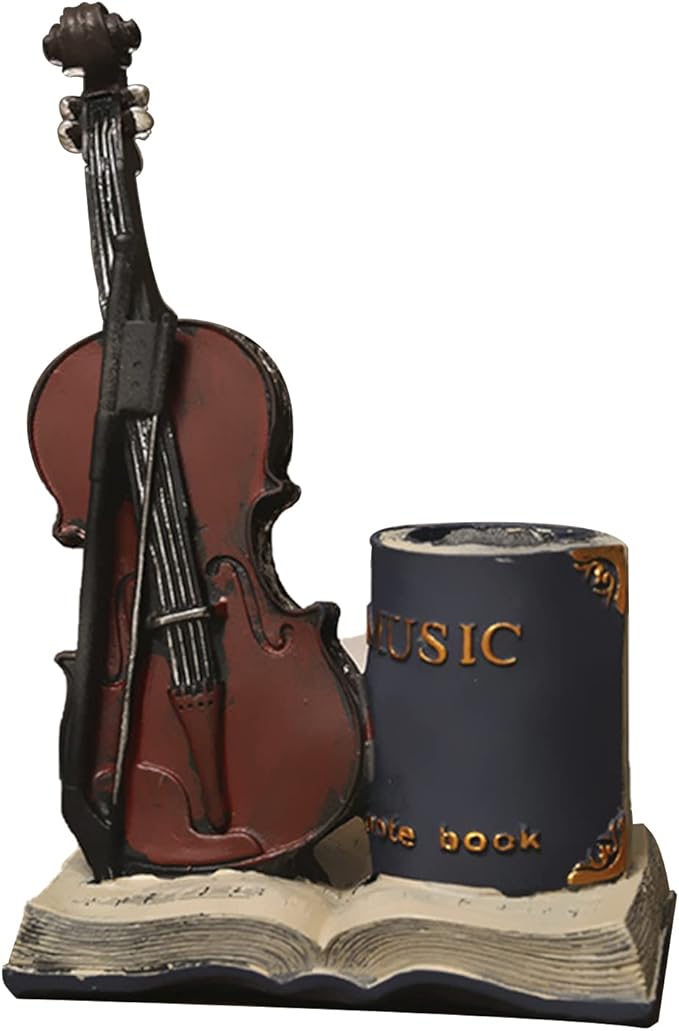 Jaugufiy Resin Violin Sculpture Pen Holder Pencil Holder Pen Organizer Cosmetic by Jaugufiy