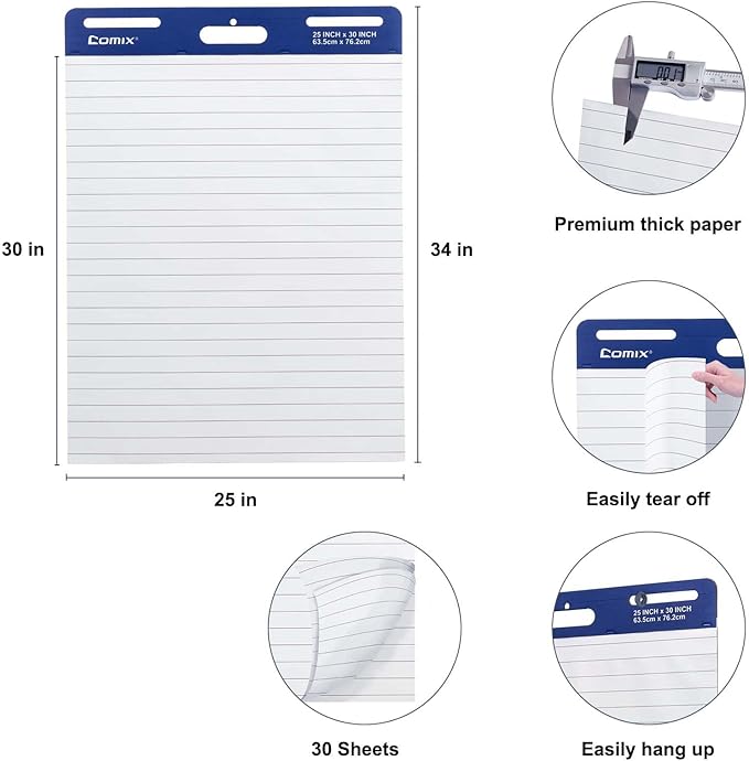 Comix Lined Sticky Easel Pad, 25 x 30 Inches Flip Chart Paper - Image 3
