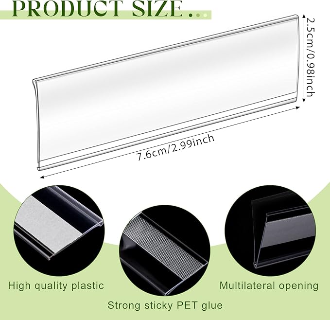 72 Pieces Clear Plastic Adhesive Shelf Tag & Price Label Holders - Image 3