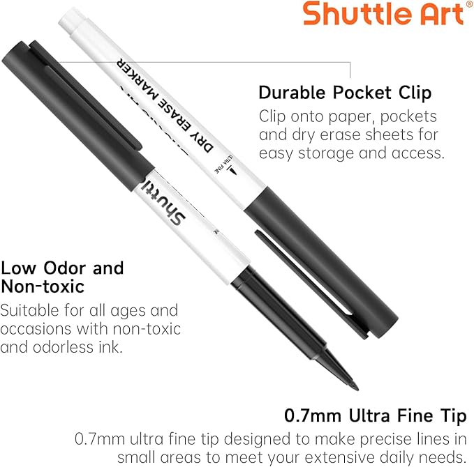 Shuttle Art Ultra Fine Dry Erase Markers, 15 Pack Black Whiteboard Markers - Image 4