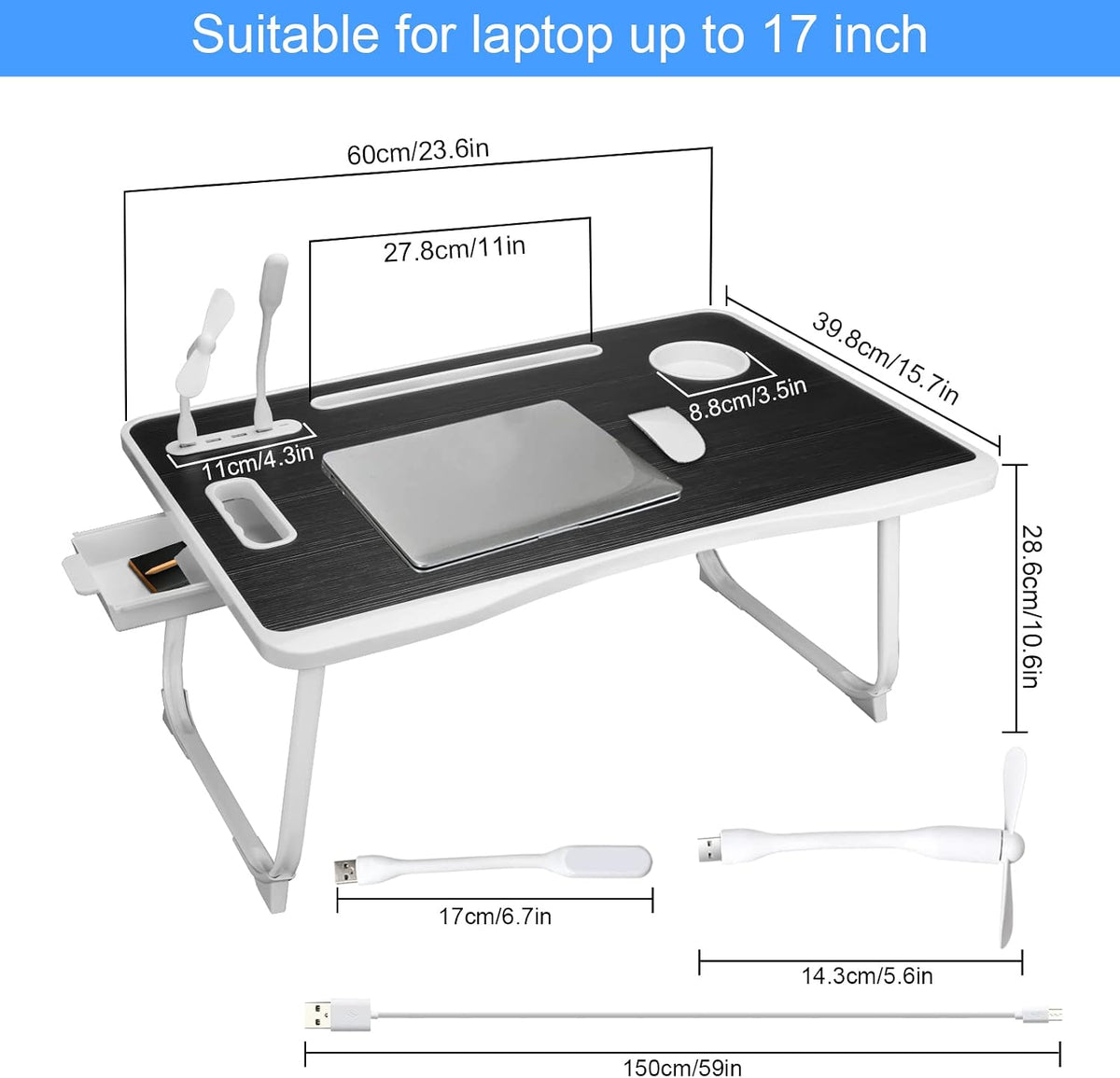 Laptop Bed Table, Laptop Desk for Bed, Foldable Laptop Bed Desk with USB Char...