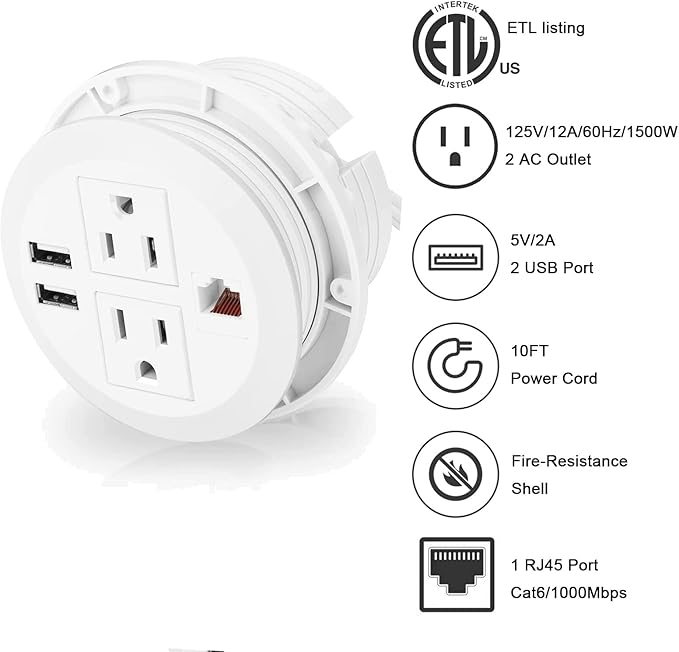 Power Grommet 3 Inch for Desktop, Recessed Desk Outlet - Image 2