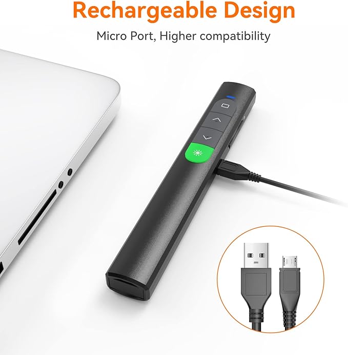 Wireless Presentation Clicker PowerPoint Presenter Remote: Rechargeable Green - Image 5