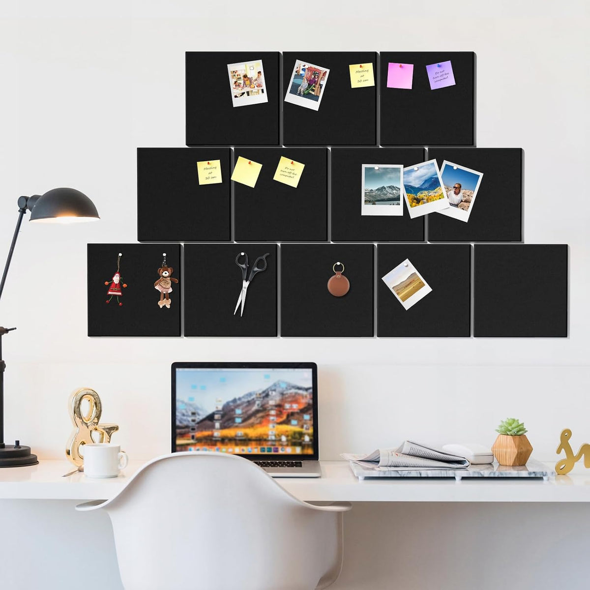 MaxGear Felt Bulletin Board 48" x 36", Black Felt Wall Tiles Wall D...