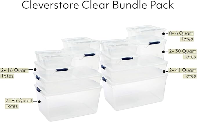 Rubbermaid Cleverstore Clear Dorm Variety 16-Pack, Made in USA, Stackable Large - Image 2