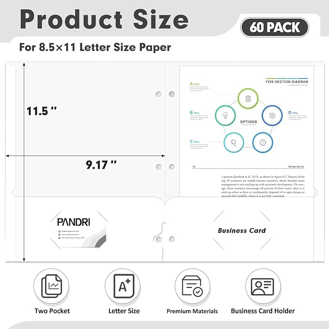 Two Pocket Portfolio Folders, PANDRI 60 Pack 3 Hole Punched 2 Pocket Folders - Image 2