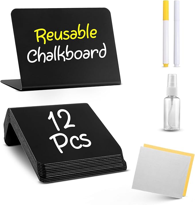 12 Pack Mini Chalkboard Signs for Food, 4”x3” Small Reusable Chalk Board Signs by Tickselect