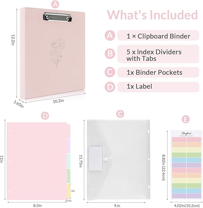 SKYDUE Pink 3 Ring Binder with Clipboard, 1 Inch Linen Binder - Image 3