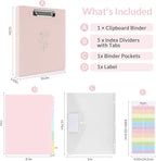 SKYDUE Pink 3 Ring Binder with Clipboard, 1 Inch Linen Binder - Image 3