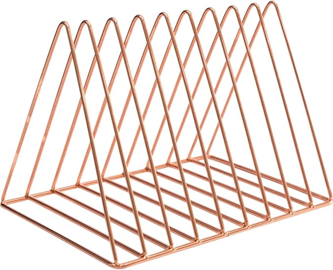 Sooyee 9 Slot Rose Gold Magazine Holder, Desktop File Sorter Organizer Triangle - Image 5