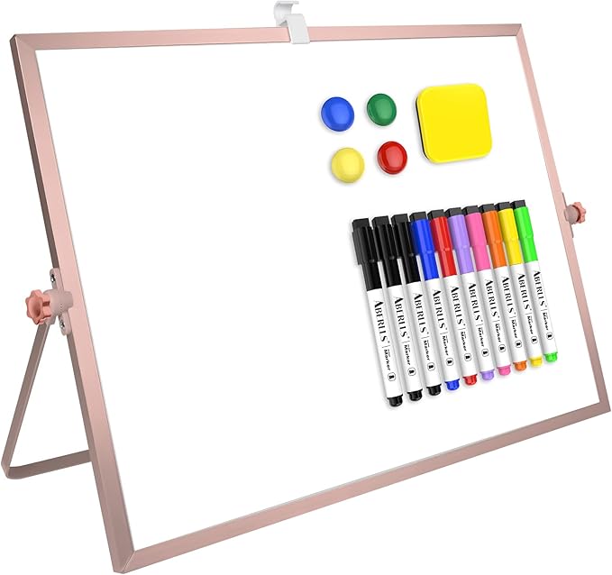 16 x 12 inches Dry Erase Whiteboard, Rose Gold Magnetic Desktop Double-Sided by ABERLLS