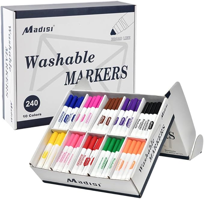 Madisi Washable Markers, Broad Line Markers, Classroom Bulk Pack by Madisi