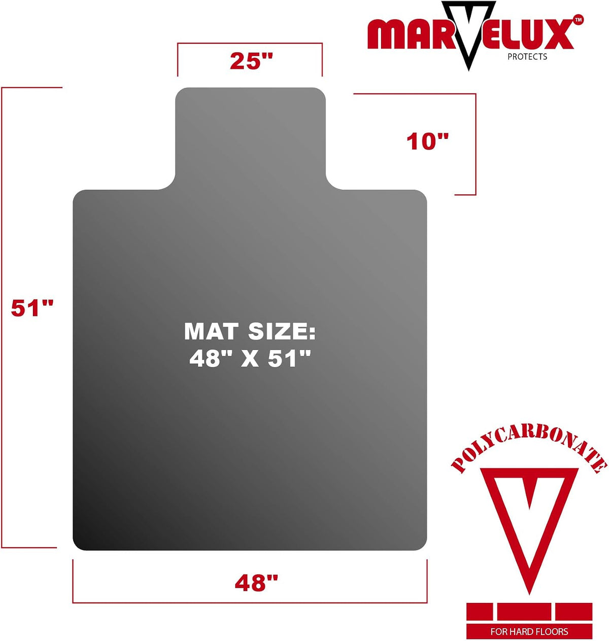Marvelux Durable Polycarbonate Office Chair Mat for Hard Floors 48" x 51...