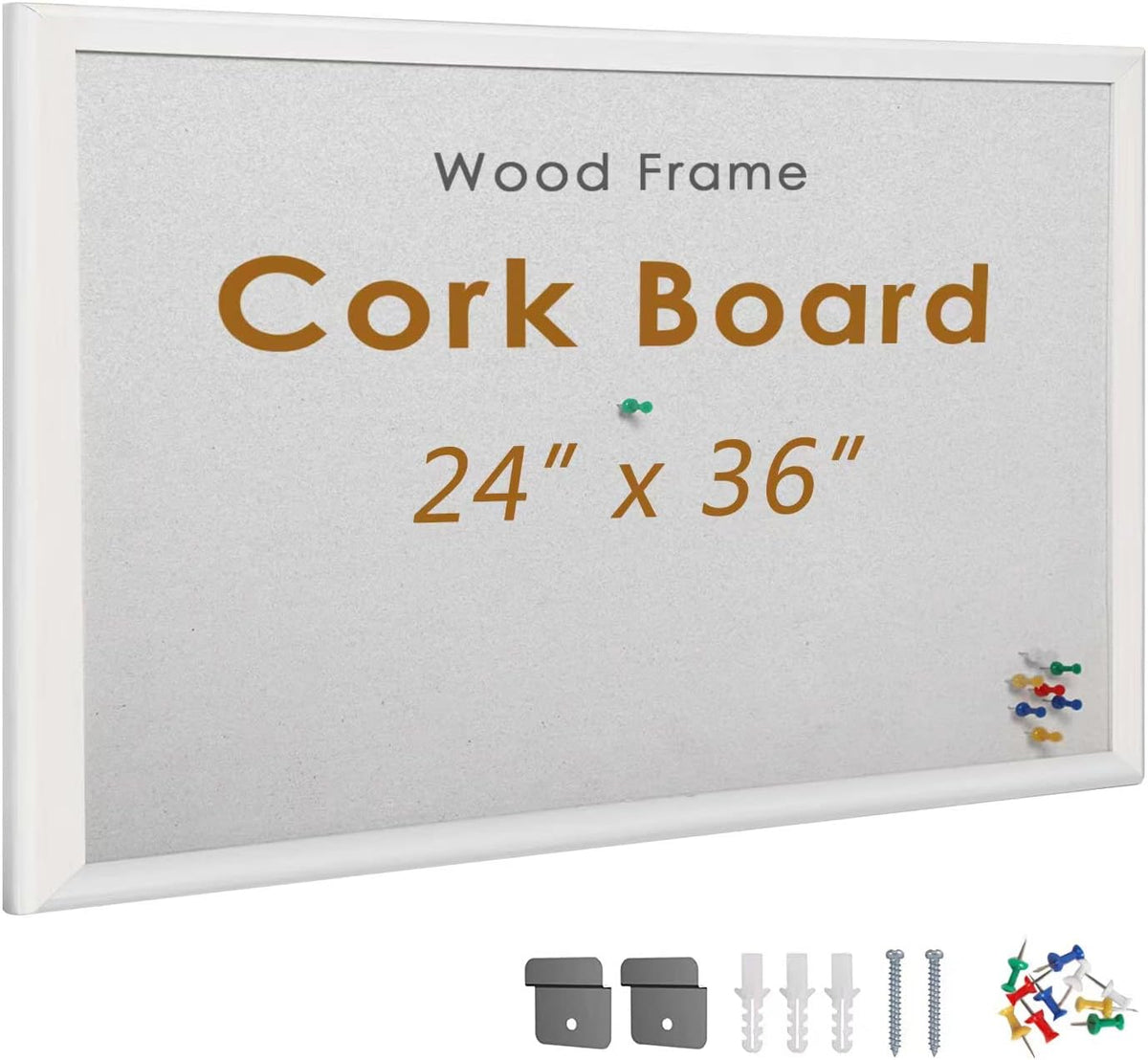INNOVART White Cork Bulletin Board 36" X 24" with 10 Push Pins, Cor...