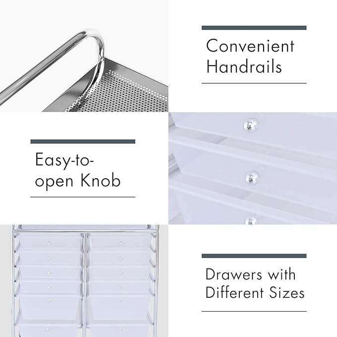 Happygrill 12-Drawer Rolling Storage Cart, 2 Sizes Plastic Drawers & Metal Shelf - Image 6