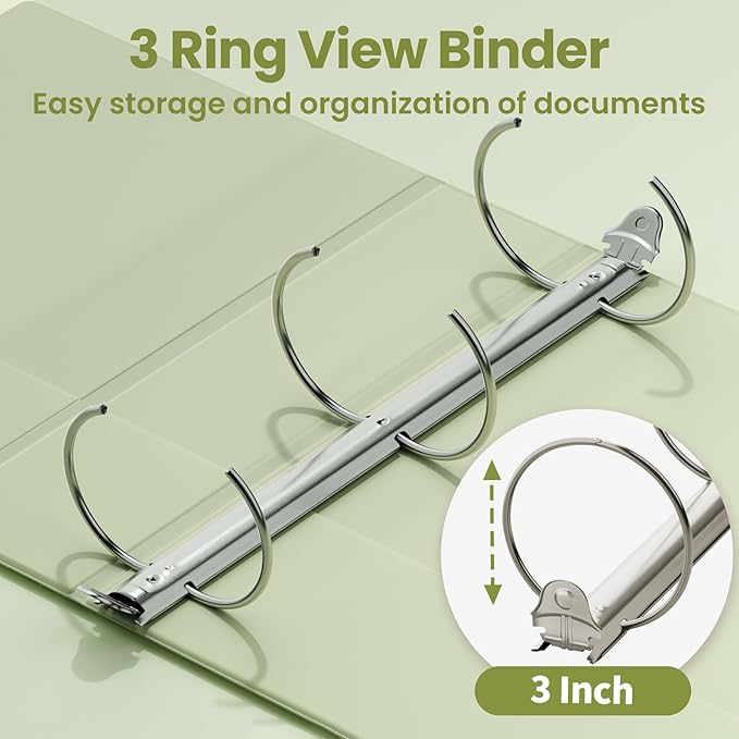 SUNEE 3 Ring Binder 3 Inch 1 Pack, Sage Green - Image 3