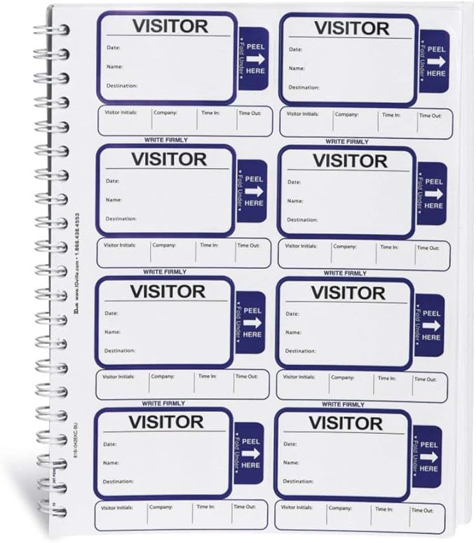 Visitor Log Book, Spiral-Bound Self Expiring Visitor Badges, Guest Register Book by IDCardPros
