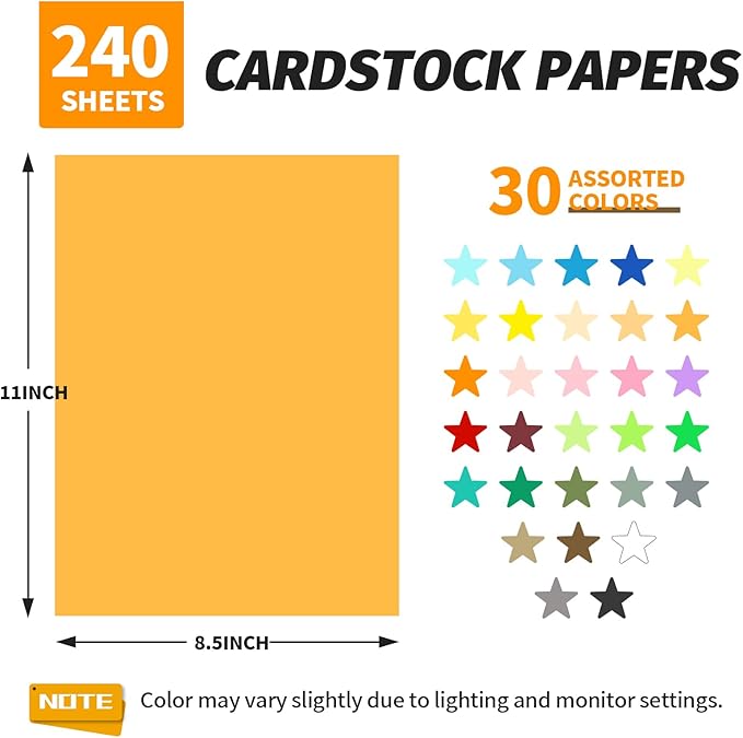 INFOOD 240 Sheets 8.5" X 11" Colored Cardstock Bulk, 30 Assorted Colors - Image 2