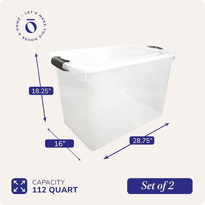 HOMZ 2-Pack Latching Lid, Large Clear Plastic Storage Bins w/Lids, 112 Quart - Image 4
