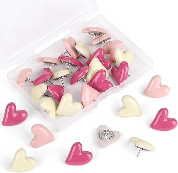 30pcs Heart Push Pins, Decorative Push Pin Pink Cute by wusuowea