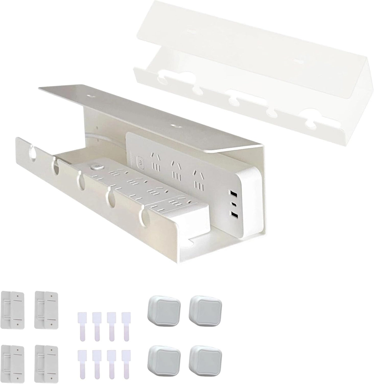 Ovanmexis Under Desk Cable Management Tray, White, No Drill, 2-Pack