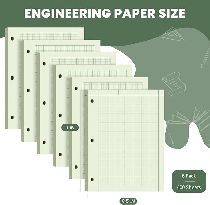 Engineering Computation Pad, 6 Pack Engineering Paper 8.5 x 11, 5x5 Quad Ruled - Image 2