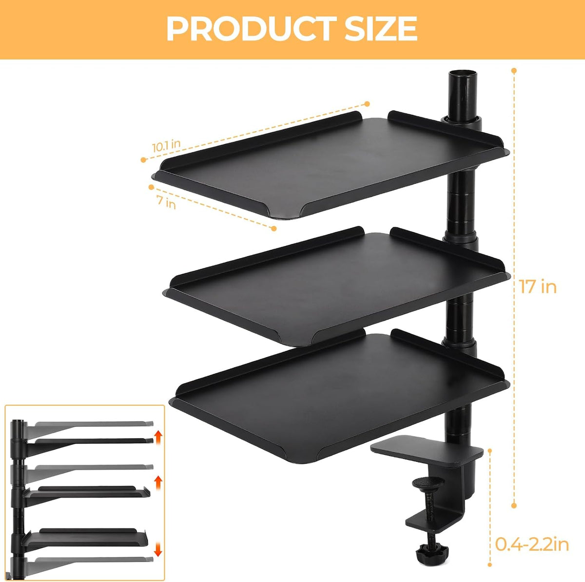Desk Extender, 3 Tier Desk Clamp Shelf, Adjustable Clamp on Desk Shelf