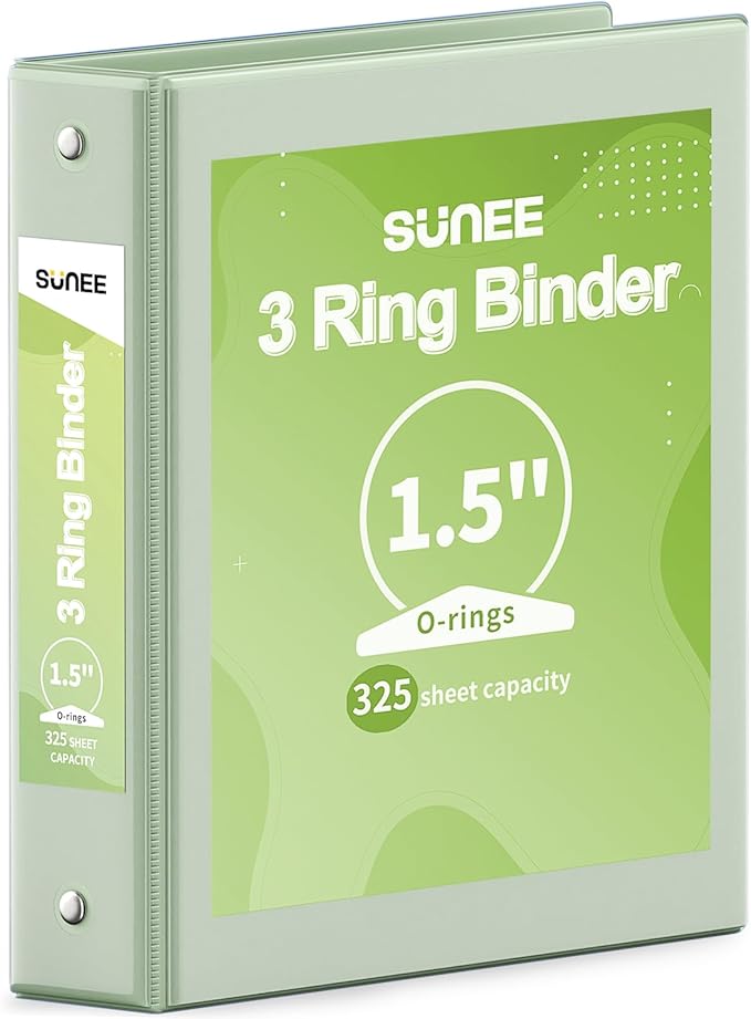 SUNEE 3 Ring Binder 1.5 Inch 1 Pack, Sage Green by SUNEE
