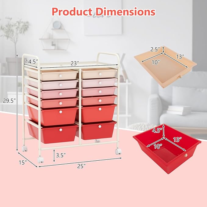 Happygrill 12-Drawer Rolling Storage Cart, Utility Cart - Image 3