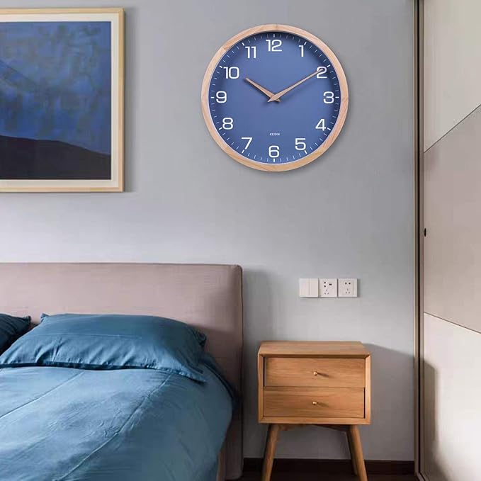 Kesin Wall Clock 12 Inch Silent Non Ticking Wood Wall Clocks Battery Operated - Image 2